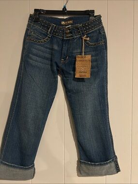 Studded Waist Cropped Jeans in Dark Blue by Loungewear Vintage